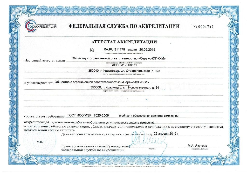 Аттестат аккредитации
